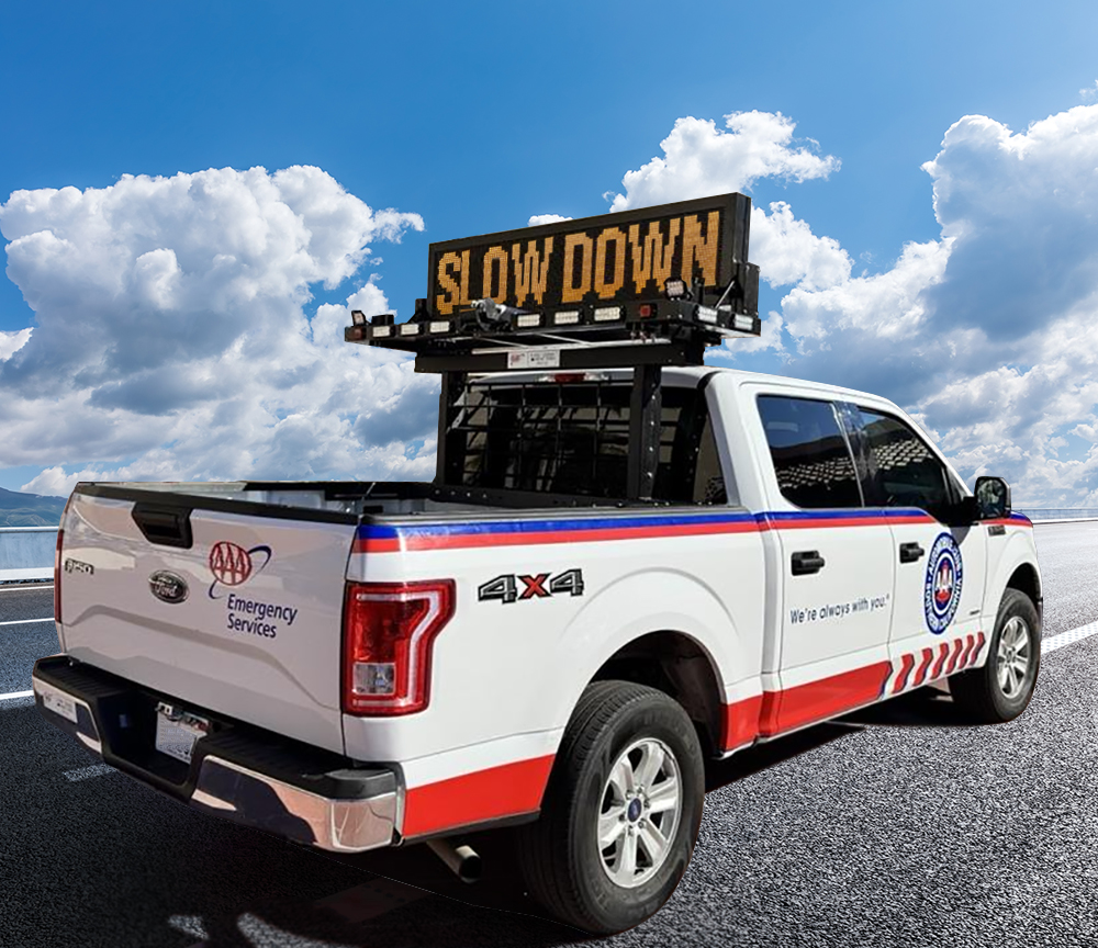 High visibility Move Over message board at night